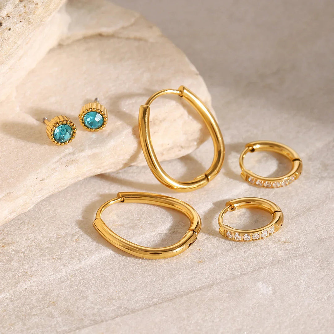 Gold-Plated CZ Hoop Earring 3-Piece Set