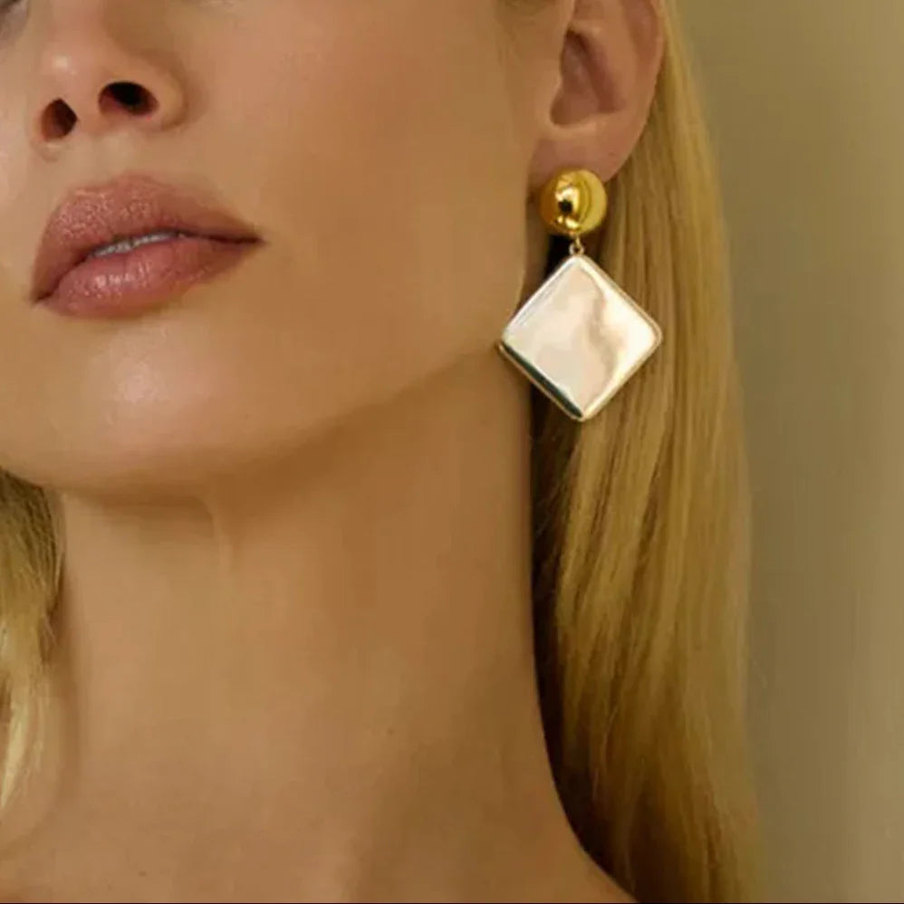 Gold Plated Geometric Drop Earrings for Women