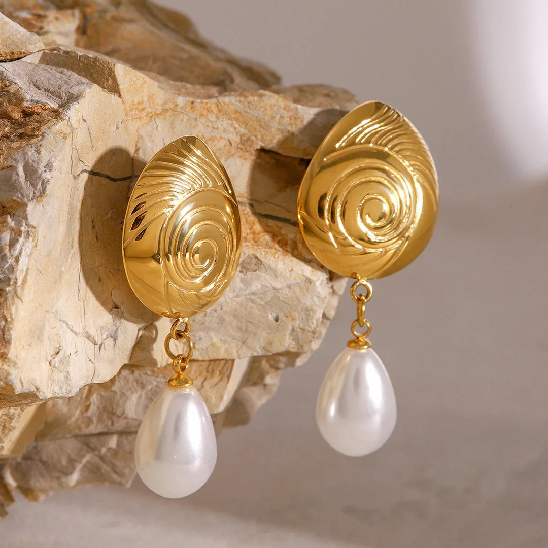 Gold-Plated Nautical Dome Freshwater Pearl Earrings
