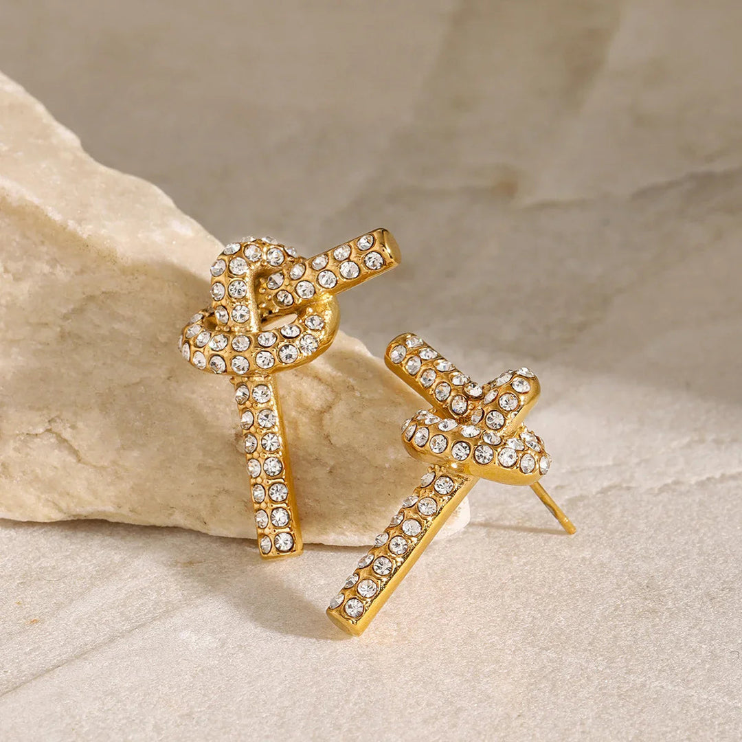 Gold-Plated Cubic Zirconia Bow Stud Earrings for Women