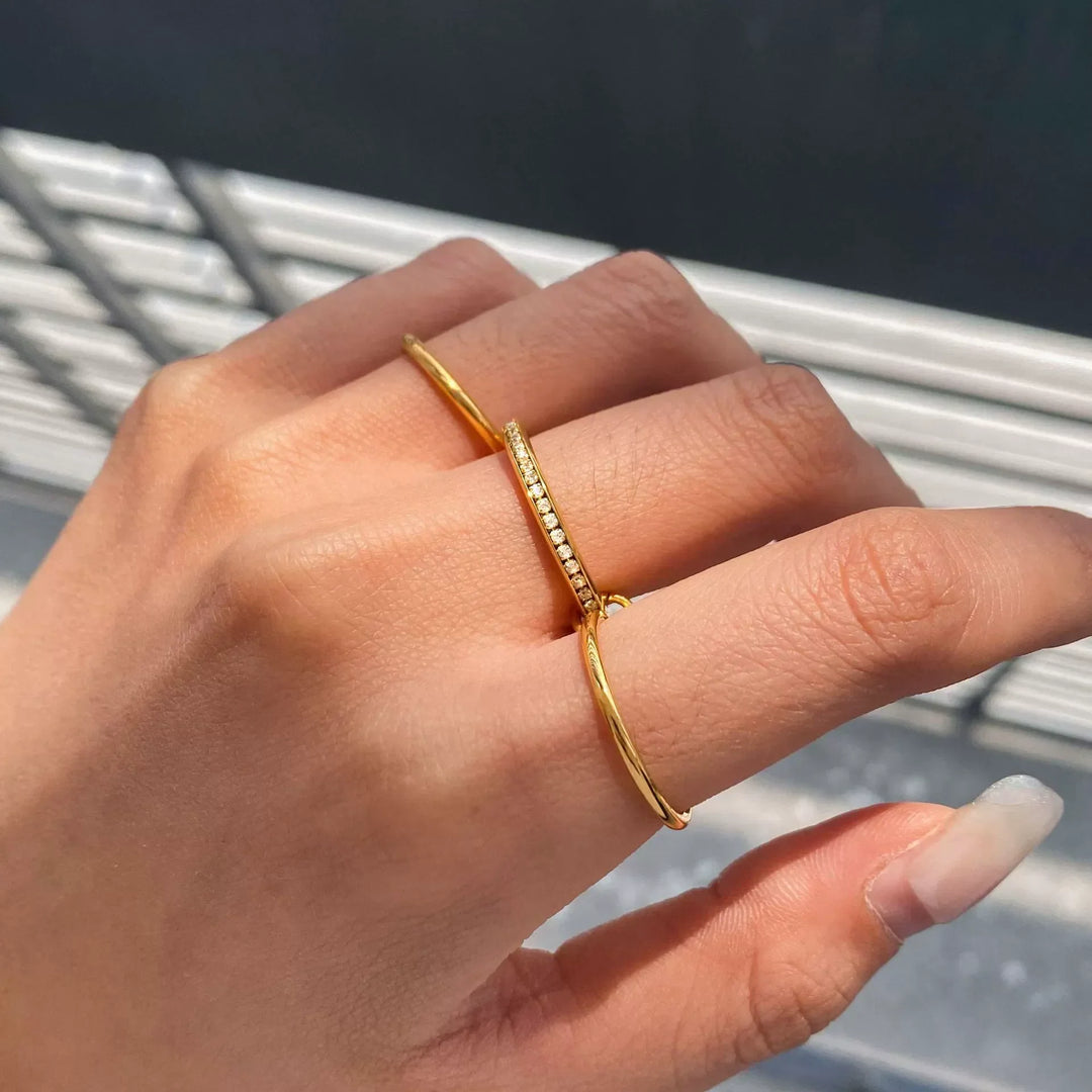 Gold-Plated Cubic Zirconia Stackable Ring Set for Women