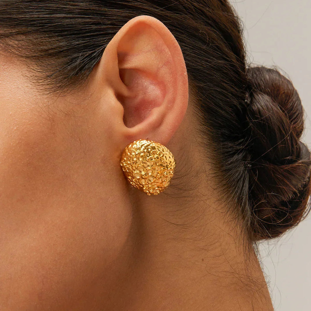 Gold-Plated Hammered Dome Earrings Capture antique-inspired beauty