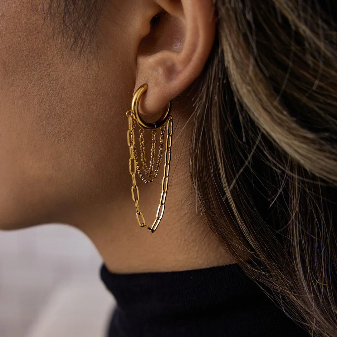 Gold-Plated Link Chain Hoop Earrings