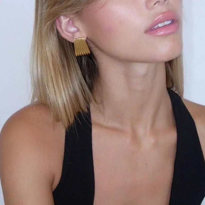 Gold-Plated Textured Bar Stud Earrings for Women