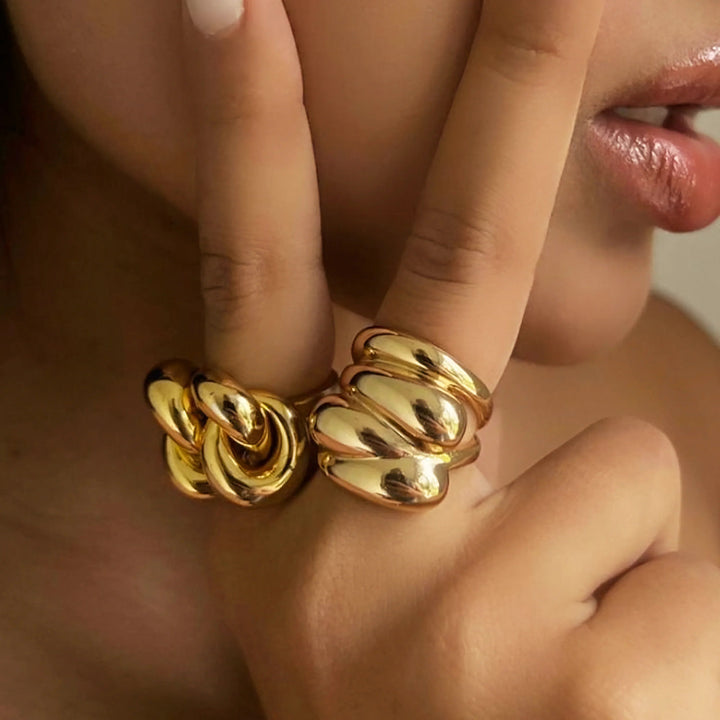 Gold-Plated Twisted Ring with Stainless Steel