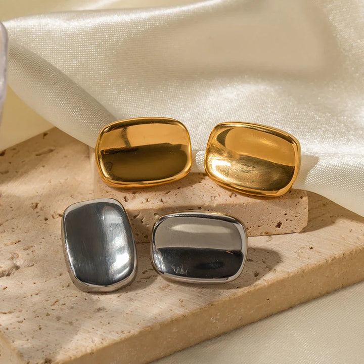 Gold-Plated Rectangular Stud Earrings for Women