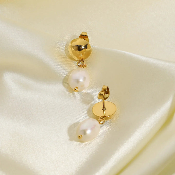 Gold-Plated Faux Pearl Drop Earrings with Stainless Steel for Women