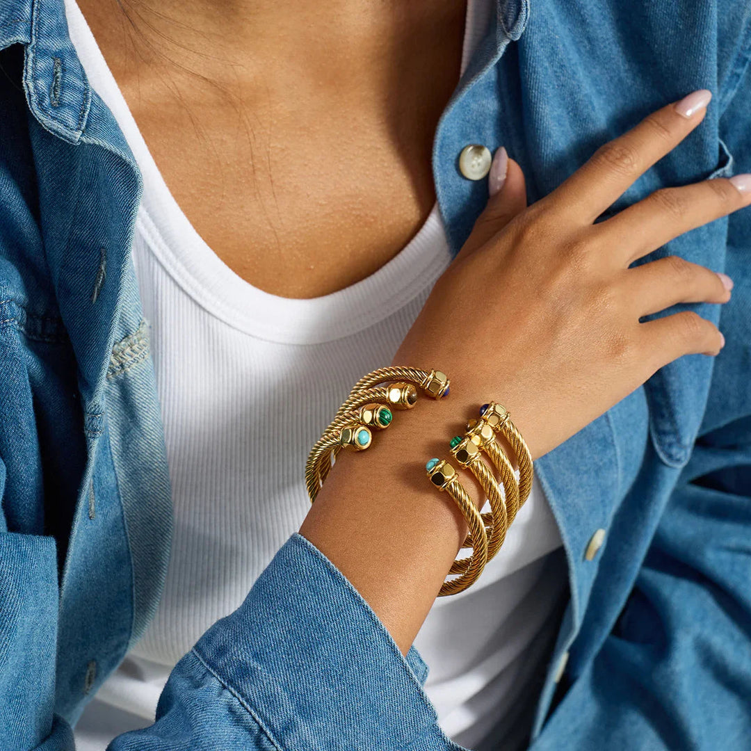 Gold-Plated Synthetic Stone Cuff Bracelet for Women