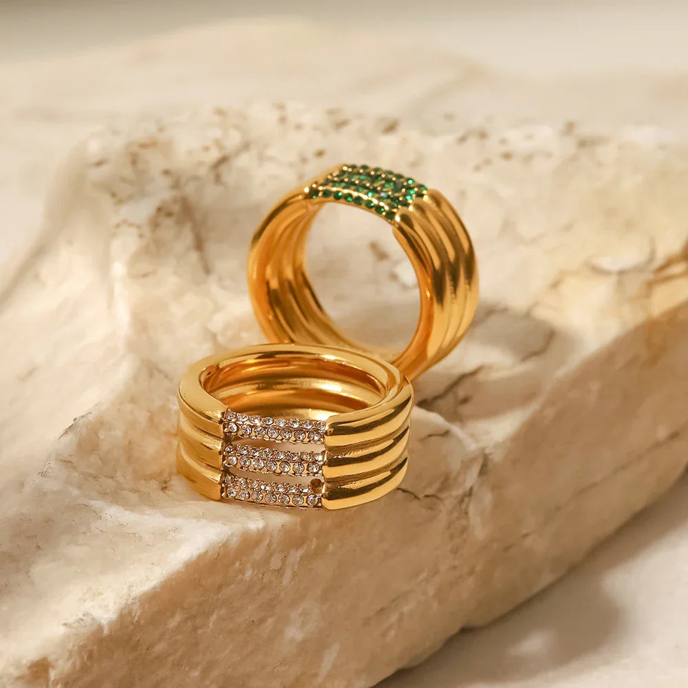 Gold-Plated Cubic Zirconia Wide Band Ring for Women