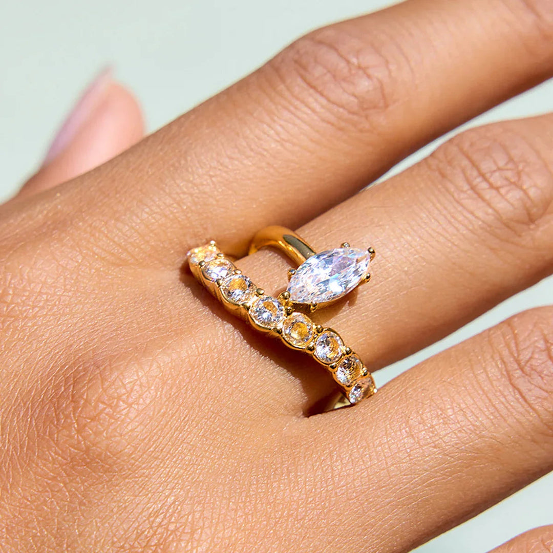 Gold Plated Cubic Zirconia Marquise Stackable Ring for Women