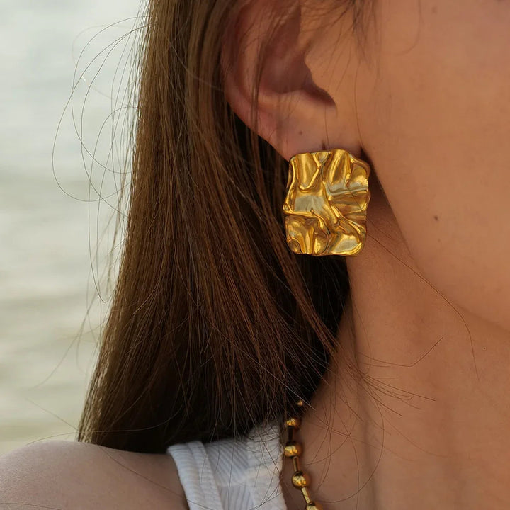 Gold-Plated Statement Earrings with Stainless Steel