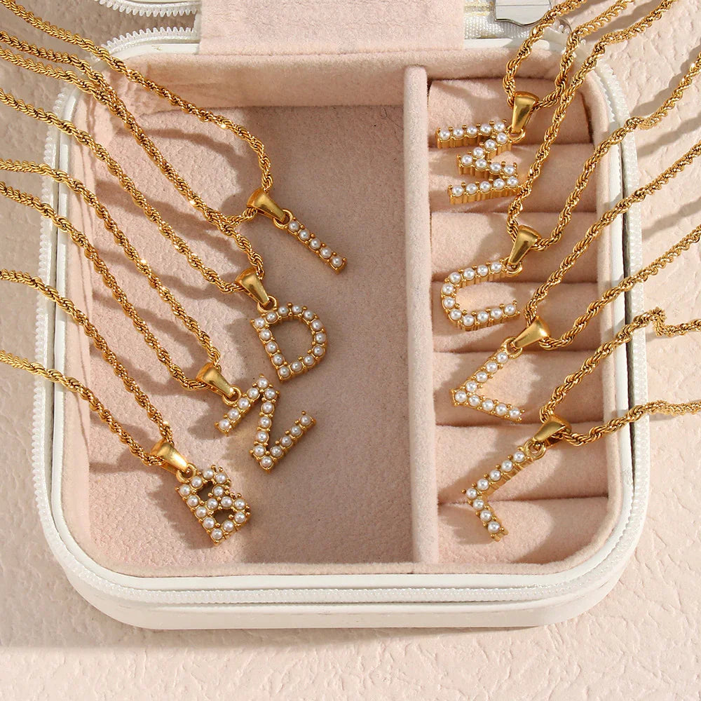 Gold-Plated Initial Letter Necklace with Freshwater Pearls