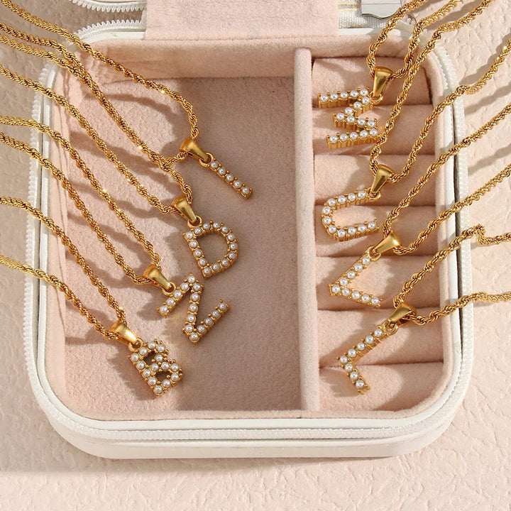 Gold-Plated Initial Letter Necklace with Freshwater Pearls