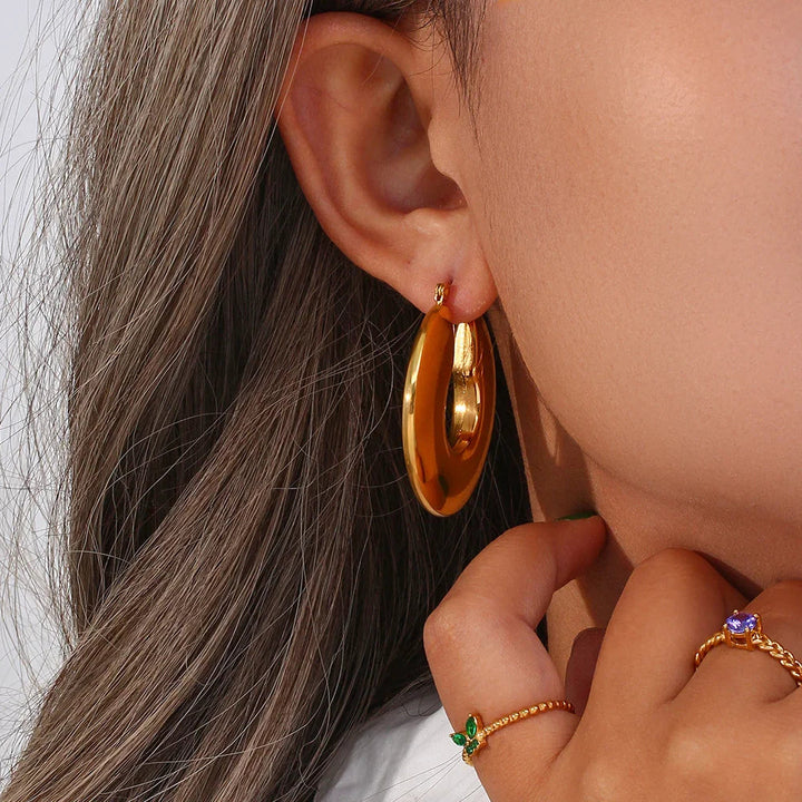 Gold-Plated Chunky Hoop Earrings for Women