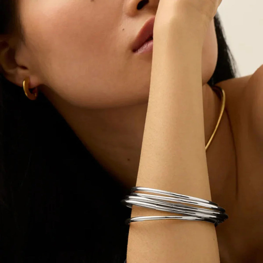 Gold-Plated Stackable Bangle Set for Women