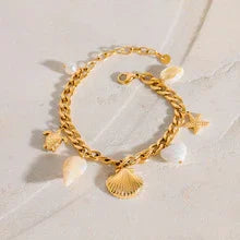 Gold-Plated Faux Pearl Charm Bracelet for Women