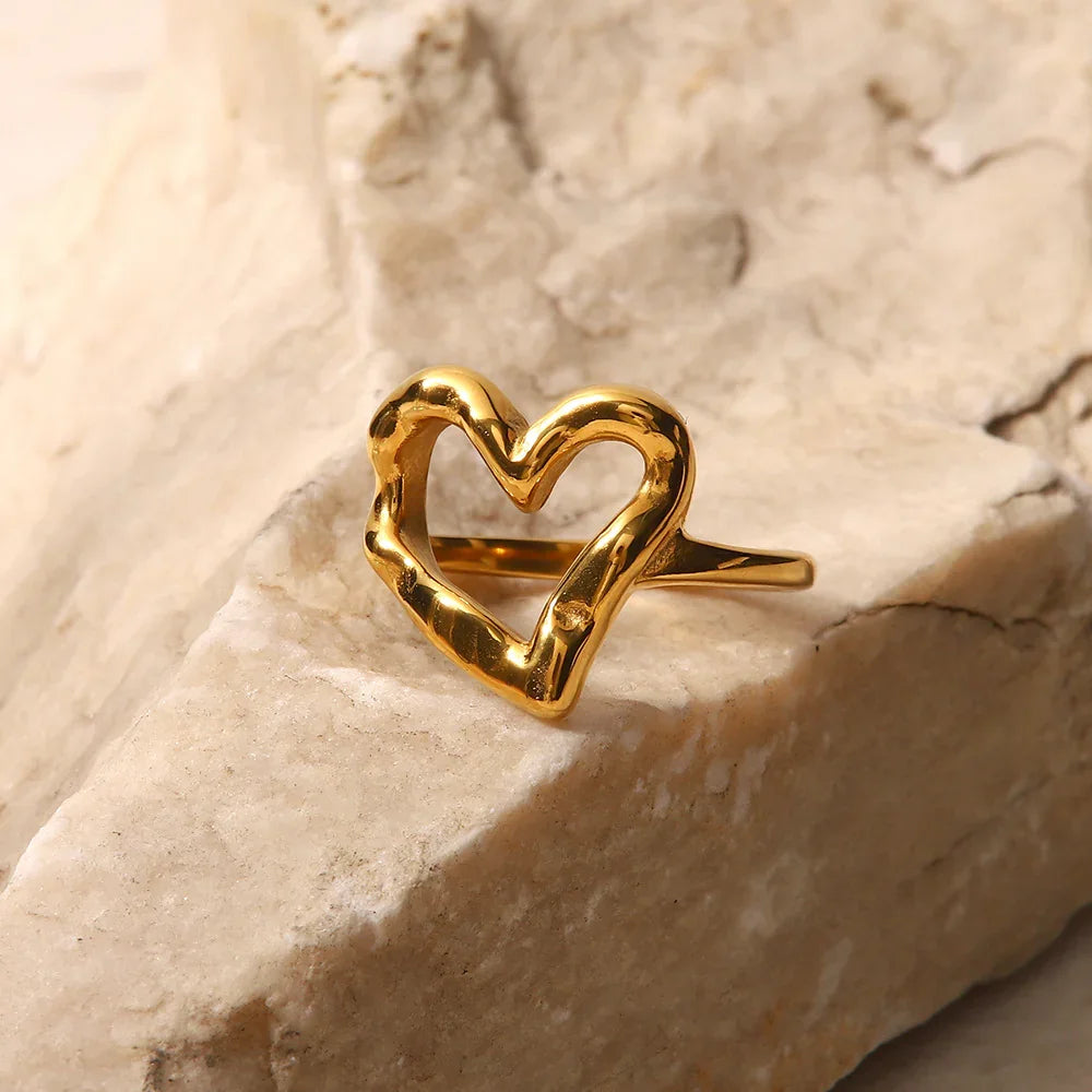 Gold-Plated Heart Ring with Stainless Steel