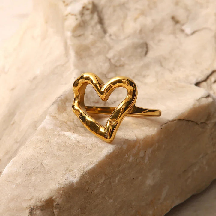 Gold-Plated Heart Ring with Stainless Steel
