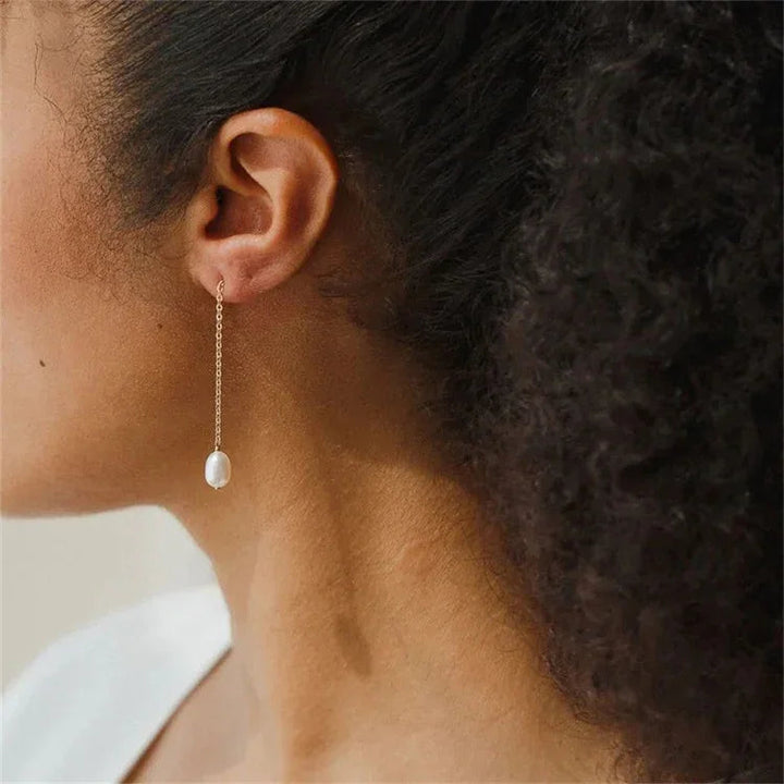 Gold-Plated Faux Pearl Tassel Drop Earrings