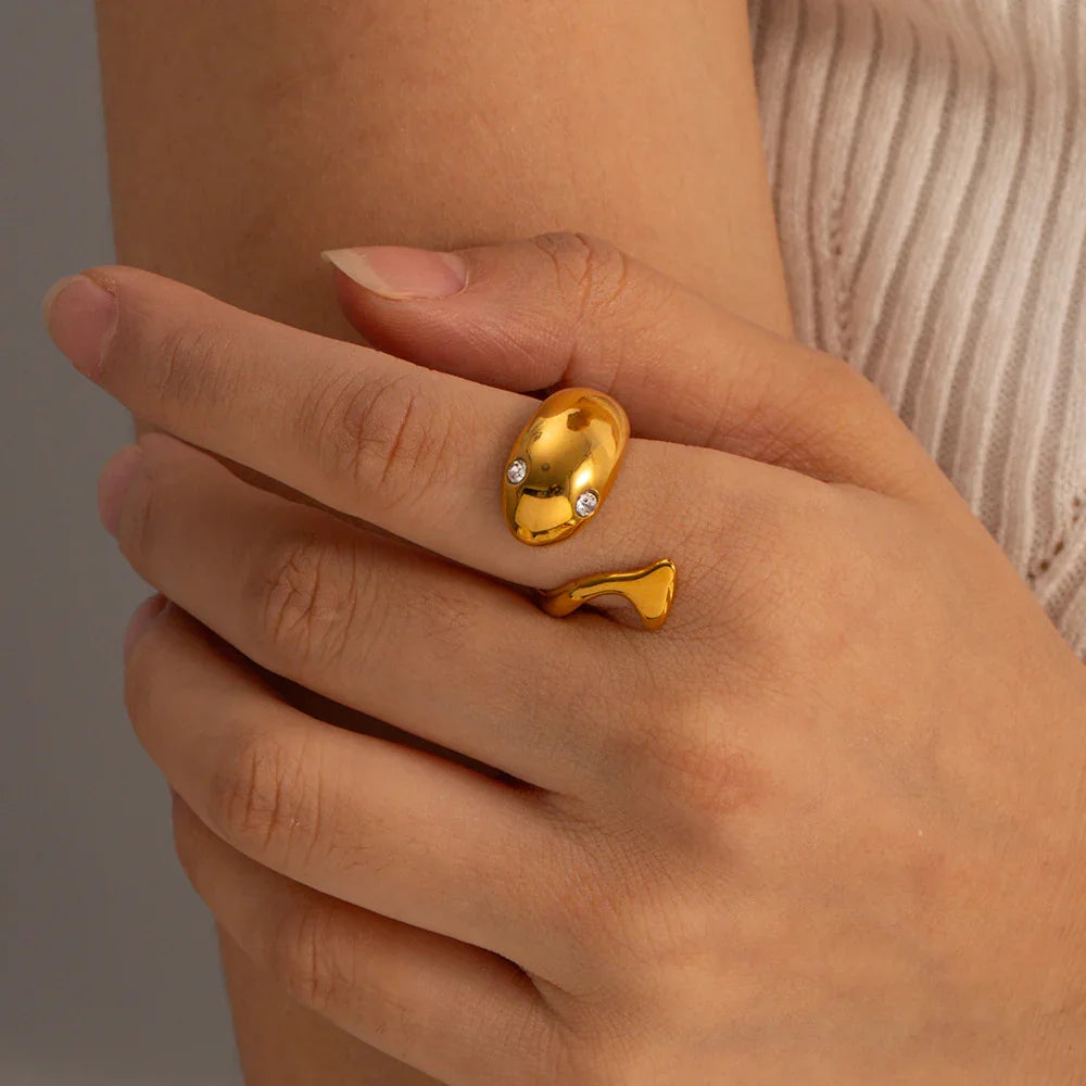 Gold-Plated Serpent Ring with Diamond Simulant