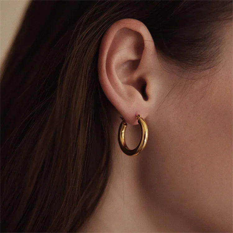 Gold-Plated Broad Hoop Earrings for Women