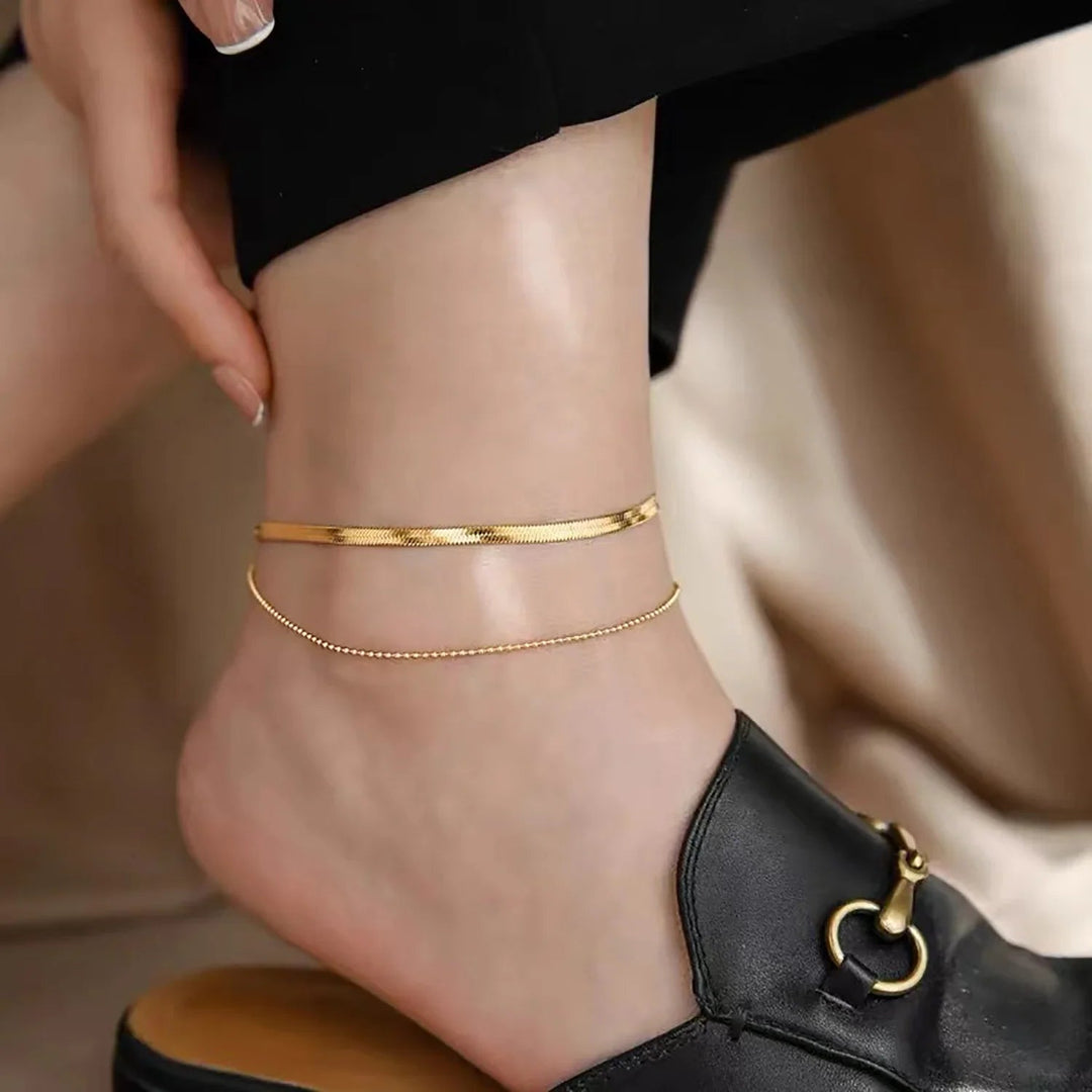 Gold-Plated Layered Anklet Elegant with Adjustable Length