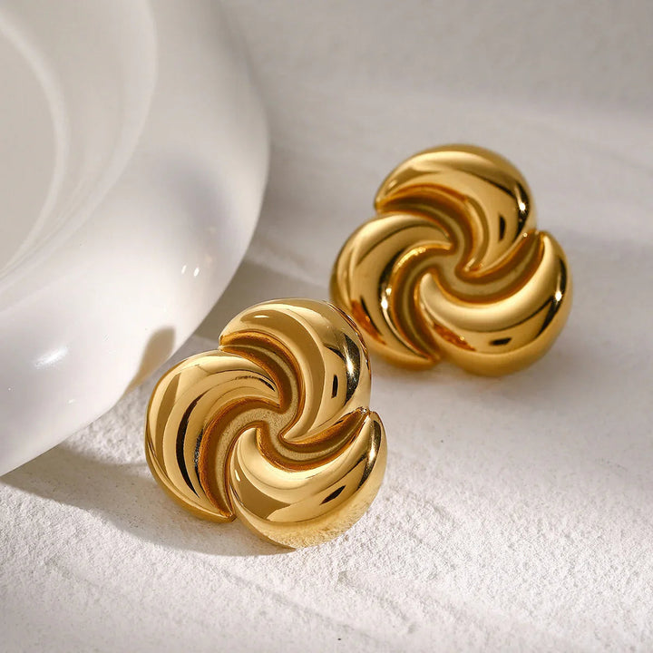 Gold-Plated Geometric Petal Stud Earrings