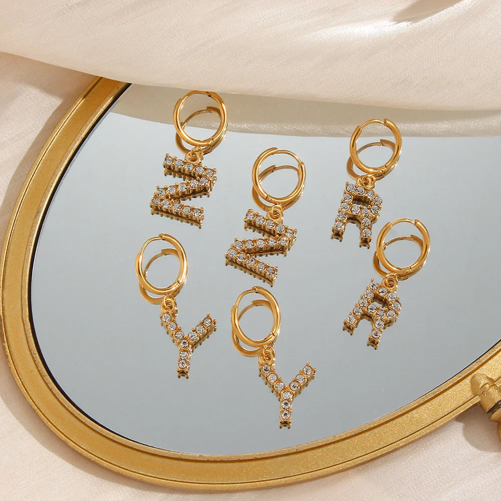 Gold-Plated Initial Letter Earrings with Diamond Simulants