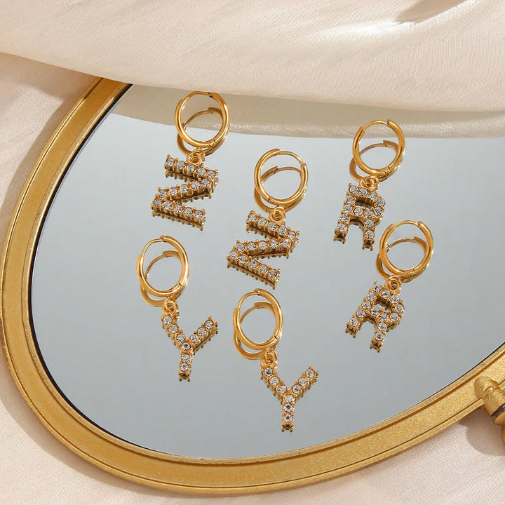 Gold-Plated Initial Letter Earrings with Diamond Simulants
