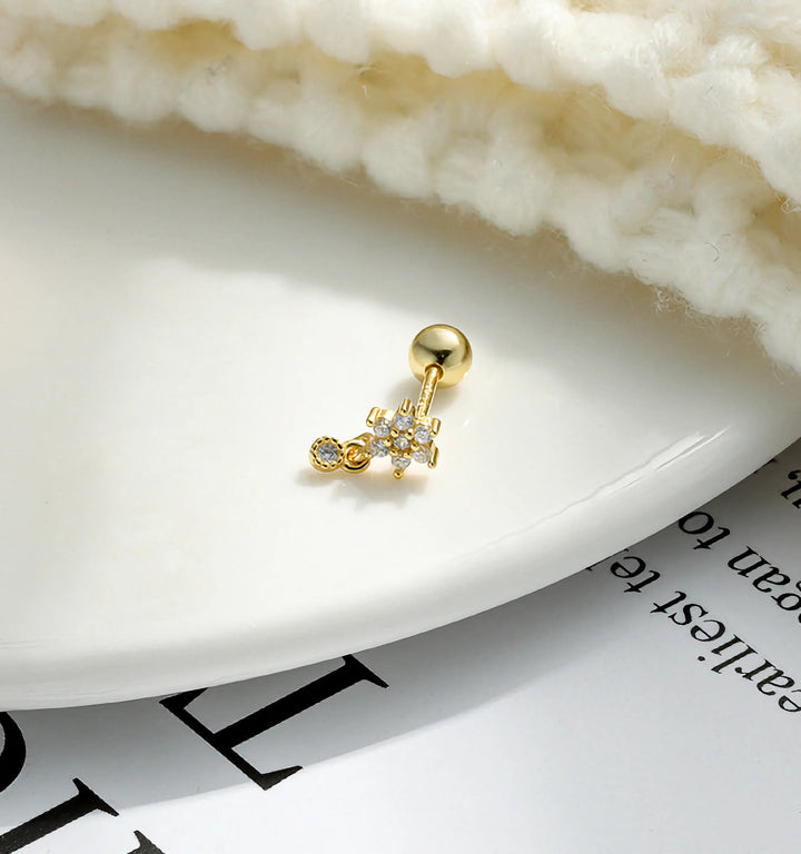 Gold-Plated Floral Round Back Diamond Stud Earrings