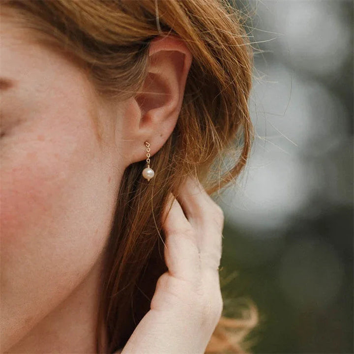 Gold-Plated Stainless Steel Faux Pearl Drop Earrings for Women