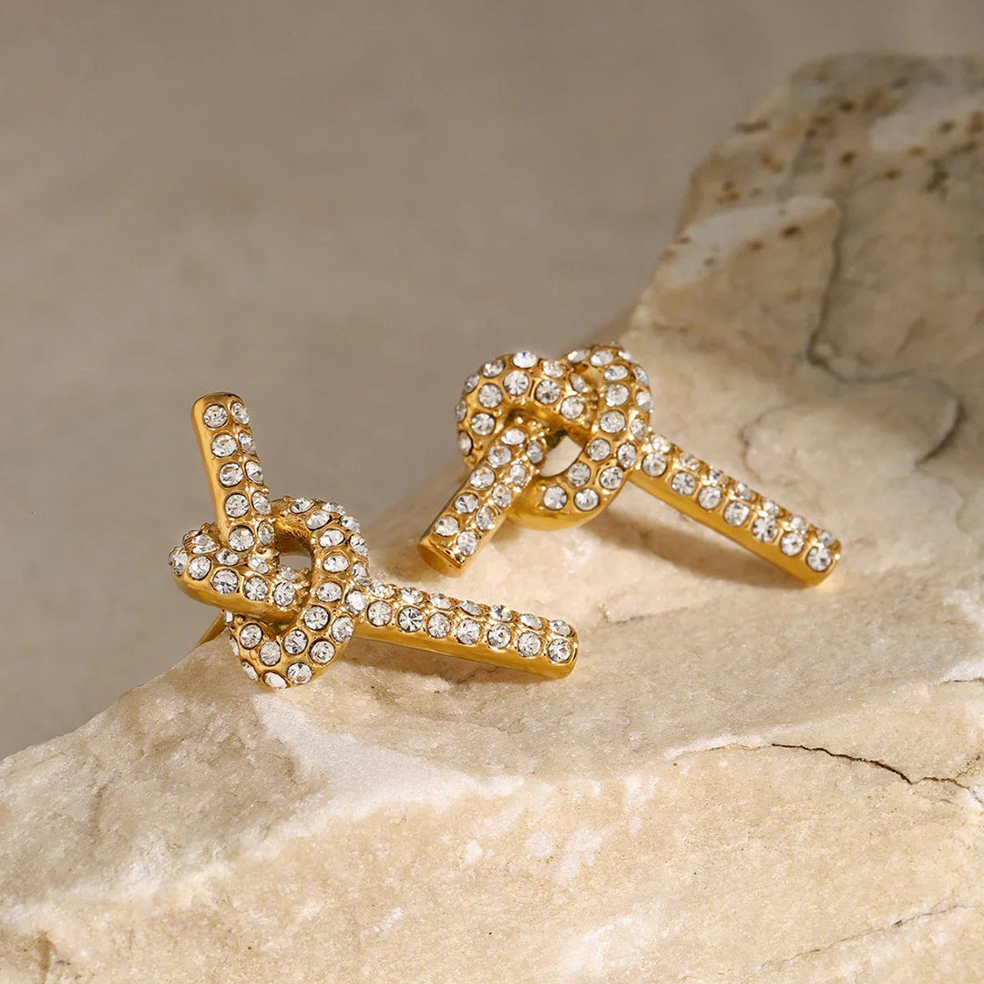 Gold-Plated Cubic Zirconia Bow Stud Earrings for Women