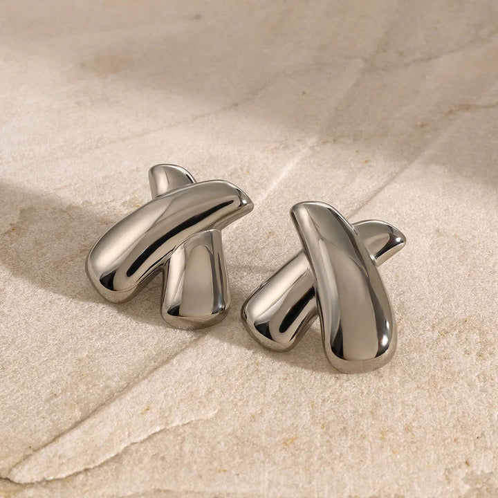 Gold-Plated Modern Intertwined Bar Earrings