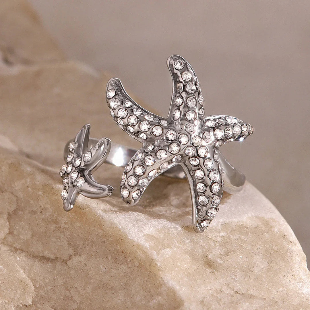 Gold-Plated Starfish Diamond Open Ring