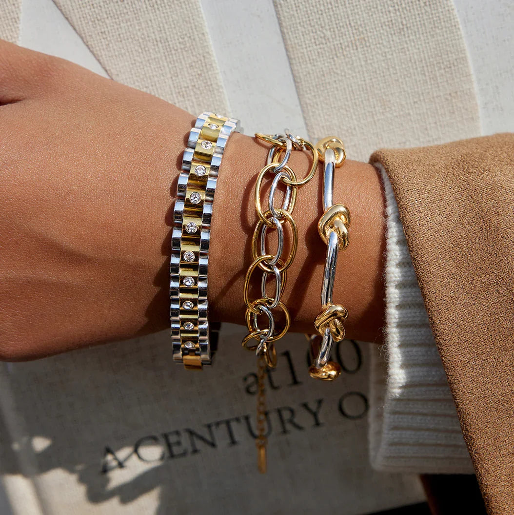 Gold Plated Two-Tone Knot Bangle