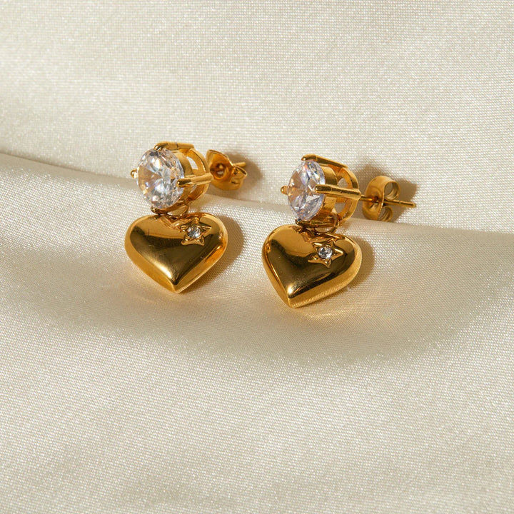 Gold-Plated Heart Earrings with CZ Diamond Simulant
