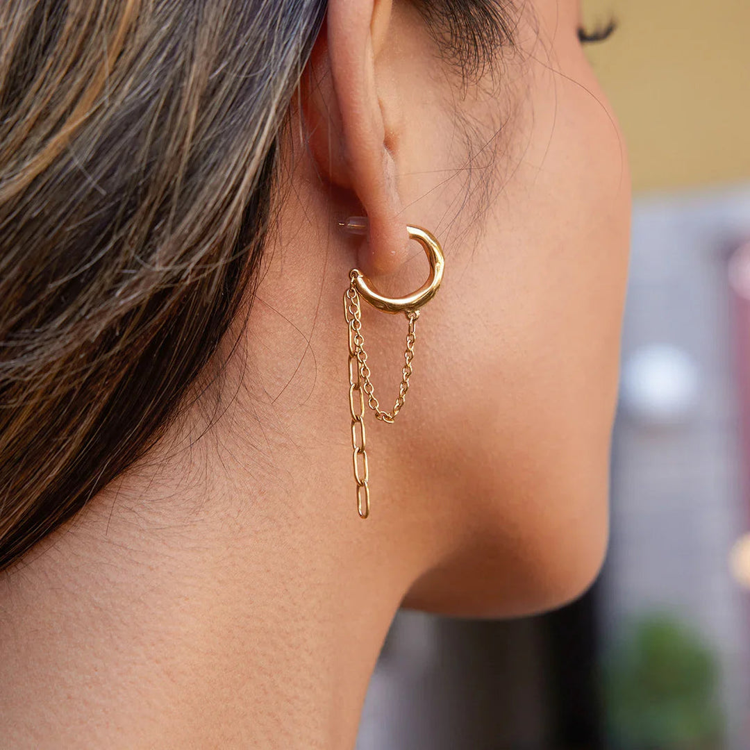 Gold-Plated Stainless Steel Chain Hoop Earrings for Women