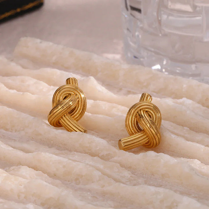 Gold-Plated Rope Knot Stud Earrings