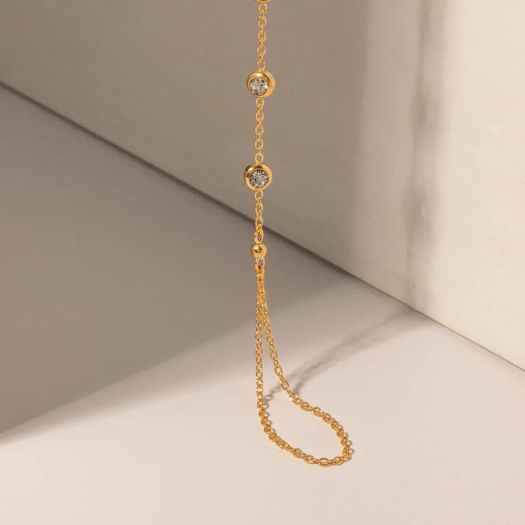 Gold Plated Cubic Zirconia Hand Chain Bracelet for Women