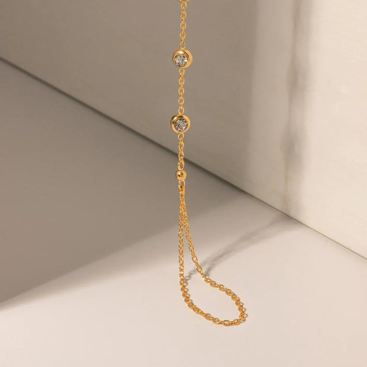Gold Plated Cubic Zirconia Hand Chain Bracelet for Women