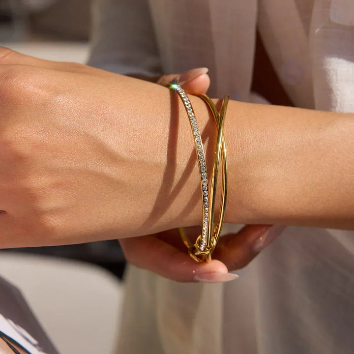 Gold Plated Cubic Zirconia Bangle Bracelet for Women