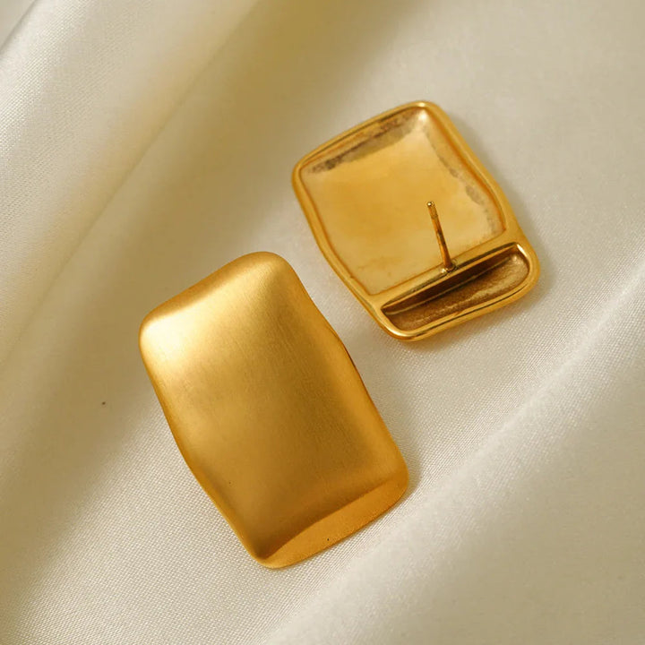 Gold-Plated Rectangular Earrings and Waterproof