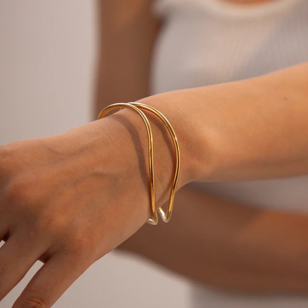 Gold-Plated Open Cuff Bracelet with Intertwining Design