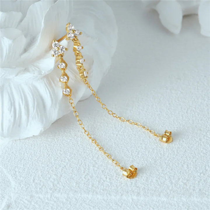 Gold-Plated Diamond Chain Stud Earrings