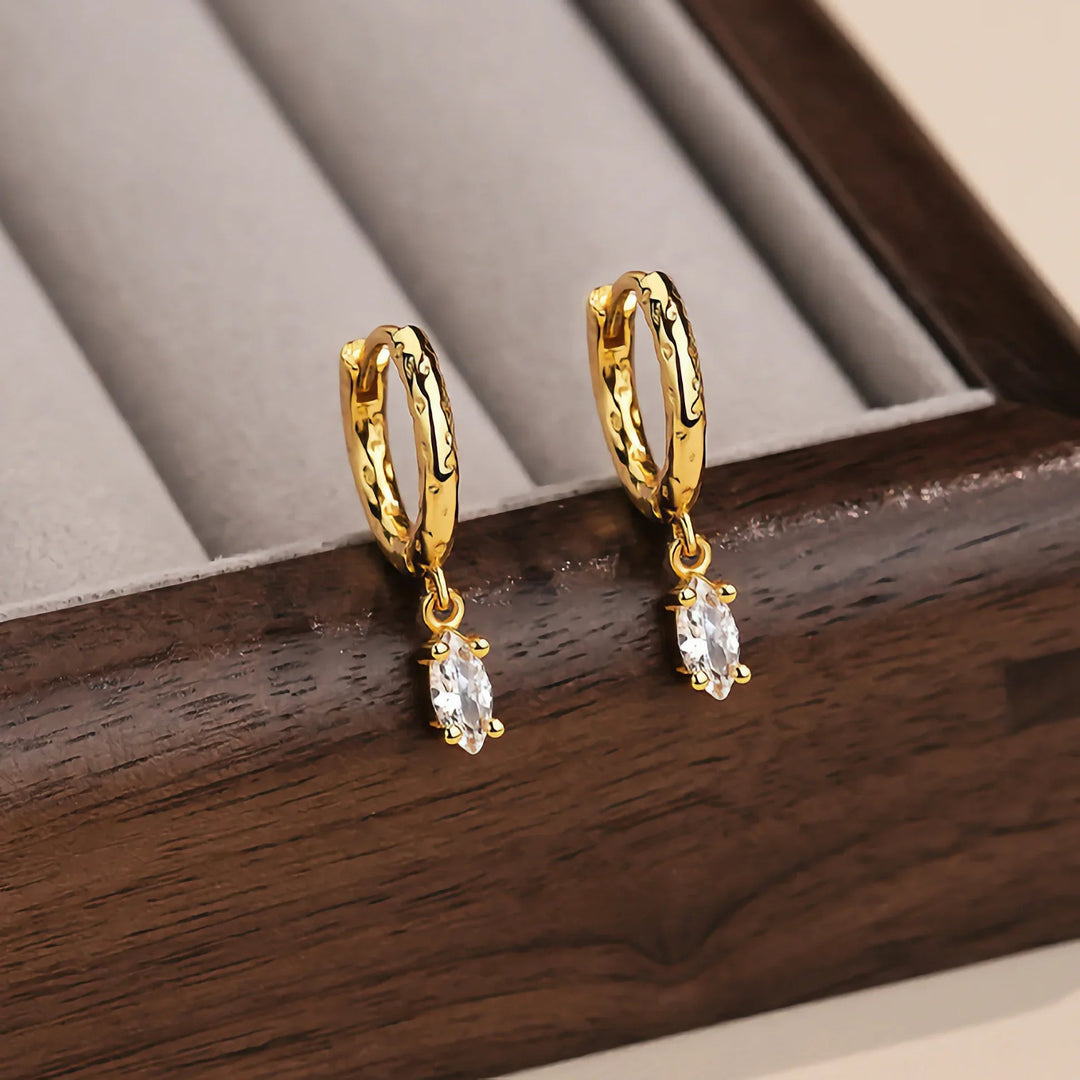 Gold-Plated Hammered CZ Hoop Earrings for Women