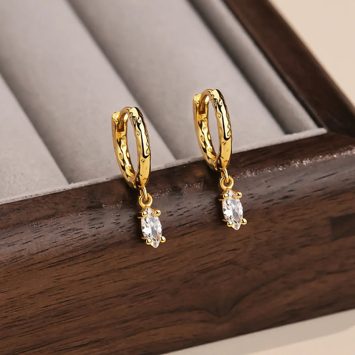 Gold-Plated Hammered CZ Hoop Earrings for Women