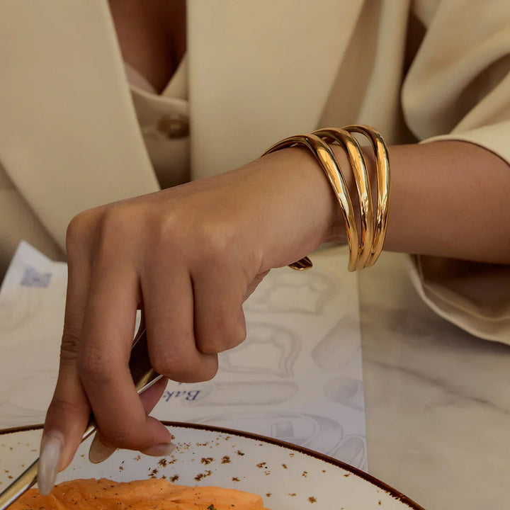 Gold Plated Stainless Steel Statement Cuff Bracelet for Women