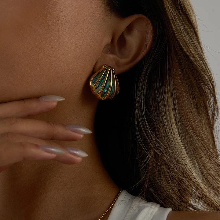 Gold-Plated Seashell Stud Earrings for Women