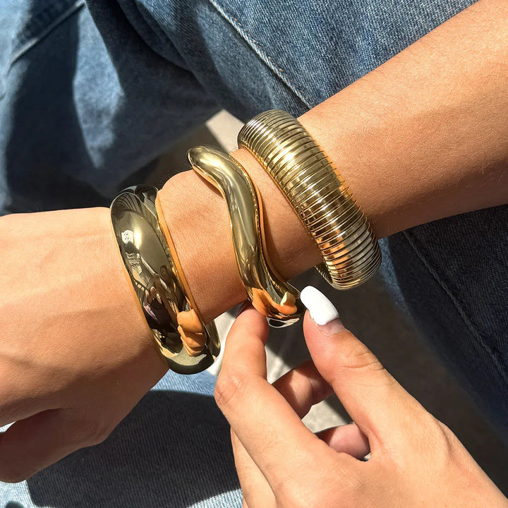 Gold Plated Stainless Steel Chunky Bangle Set