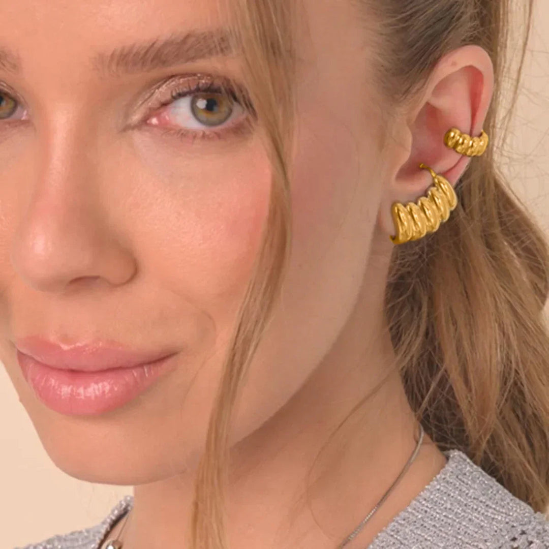Gold-Plated Textured Huggie Earrings with Cluster Design